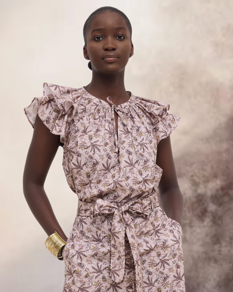 Telekis Frill Sleeve Orbea Print Cotton Top