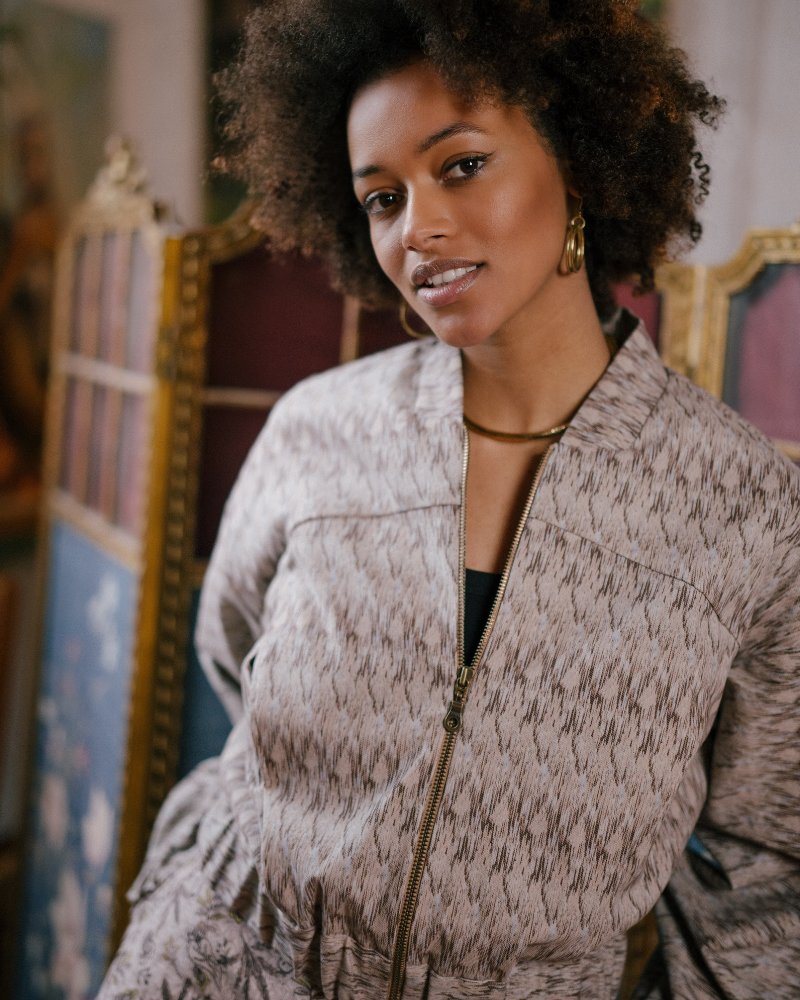 Moanda Cropped Patterned Twill Jacket