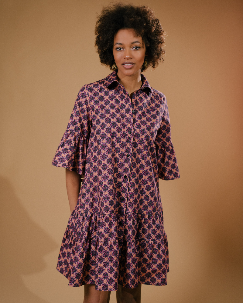 Rumpi 3/4 Sleeve Pavonia Print Mini Dress