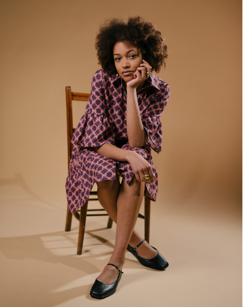 Rumpi 3/4 Sleeve Pavonia Print Mini Dress