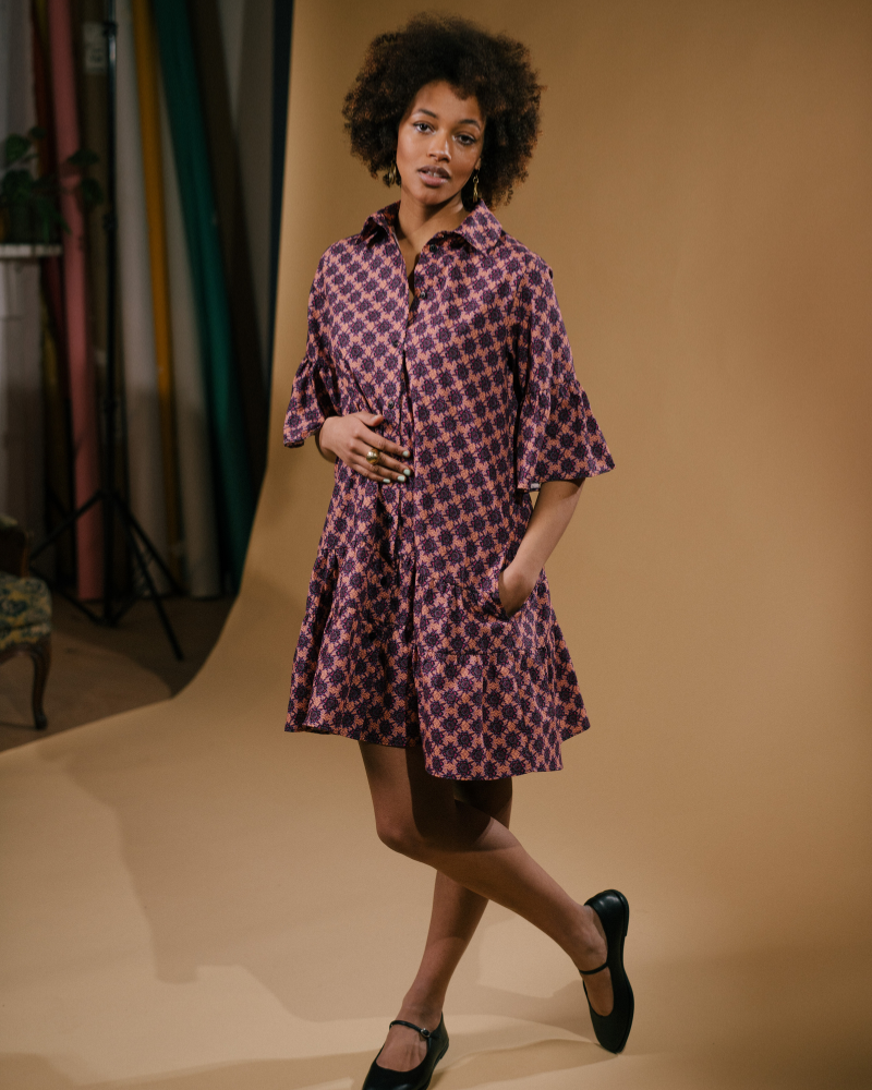 Rumpi 3/4 Sleeve Pavonia Print Mini Dress