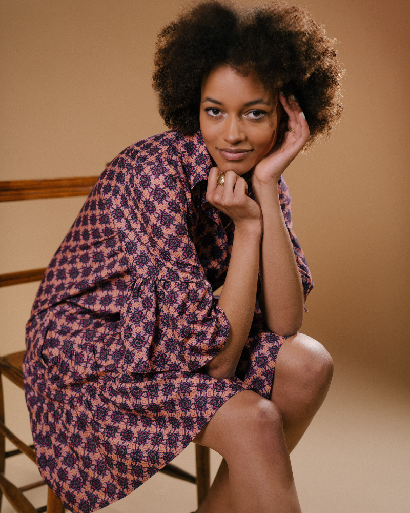 Rumpi 3/4 Sleeve Pavonia Print Mini Dress