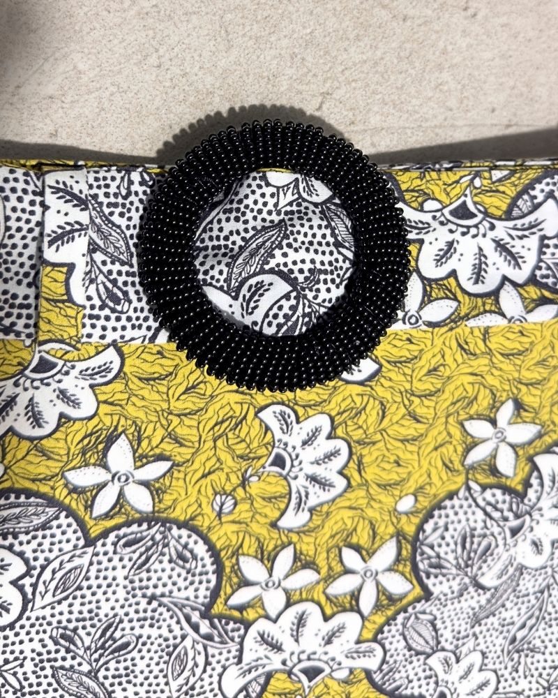 Kipipiri Printed Yellow Midi Skirt With Beaded Buckle