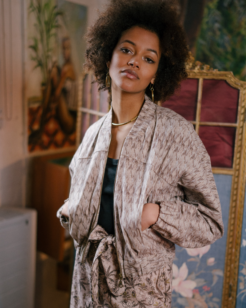 Moanda Cropped Patterned Twill Jacket