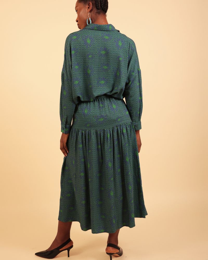 Bikku Dropped Waist Printed Midi Skirt