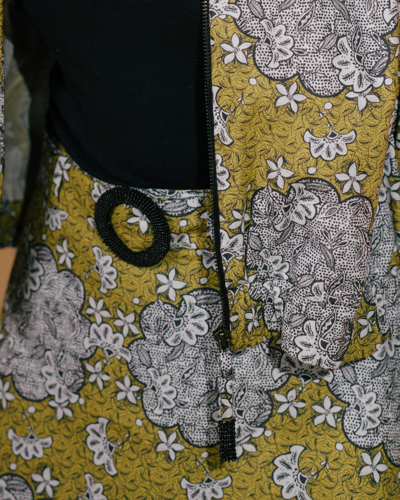 Kipipiri Printed Yellow Midi Skirt With Beaded Buckle