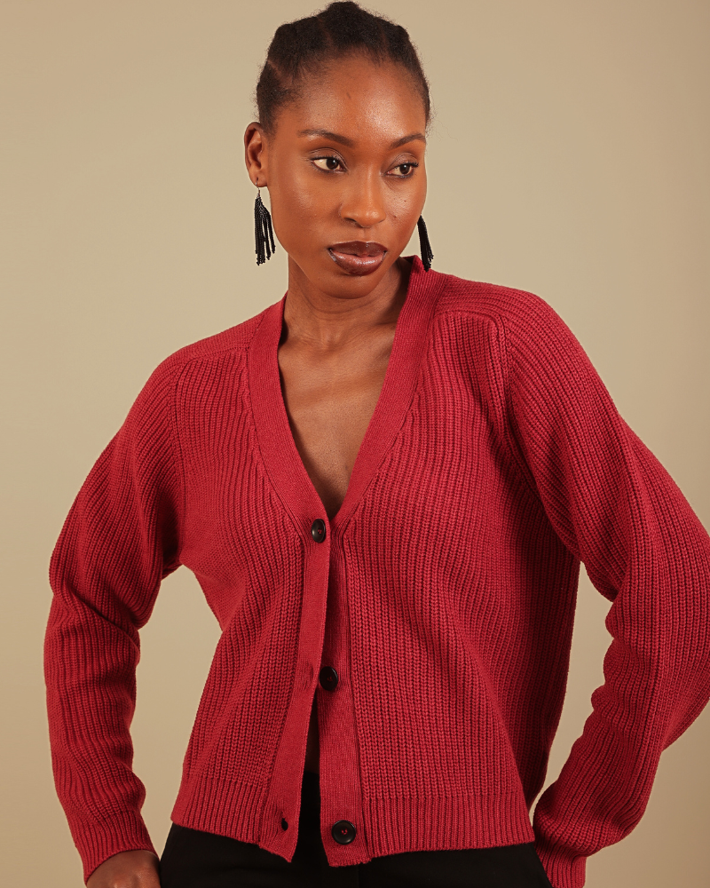 Emin Ribbed Red Cardigan