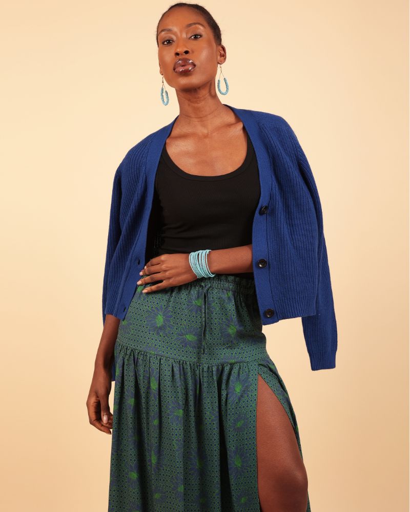 Bikku Dropped Waist Printed Midi Skirt