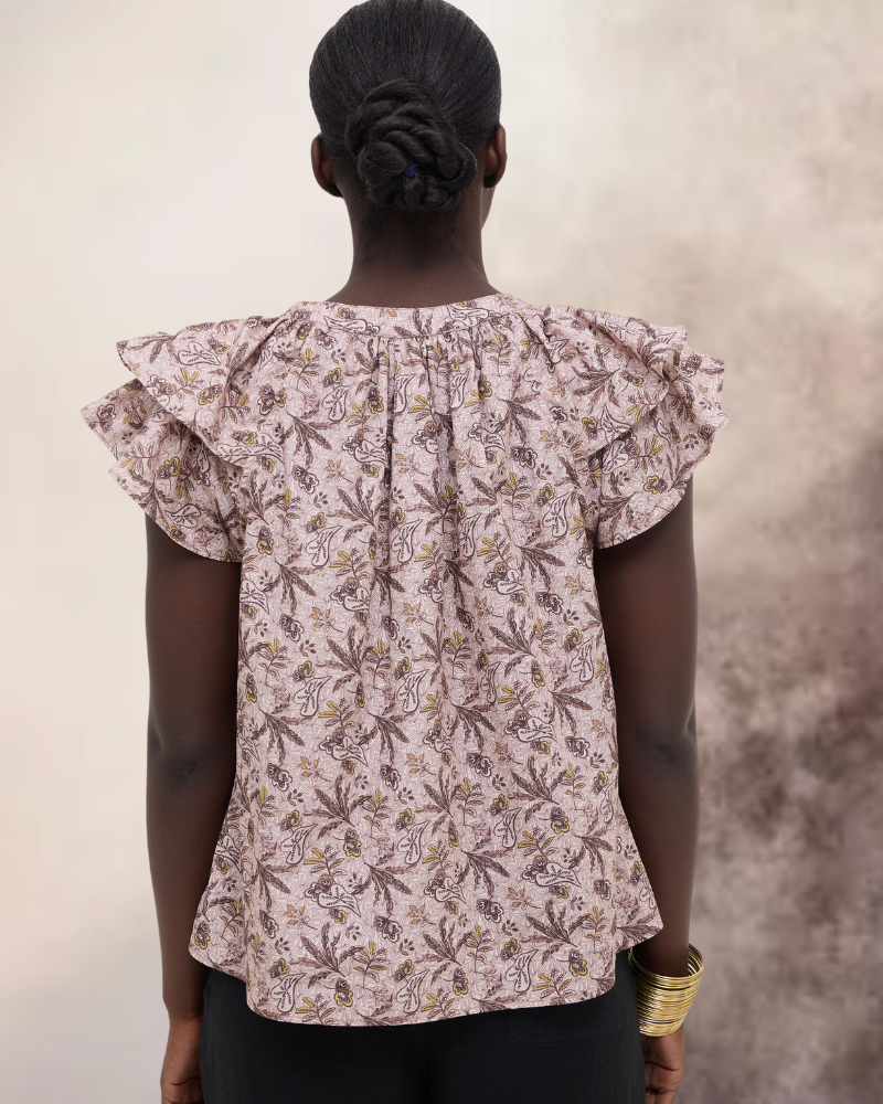 Telekis Frill Sleeve Orbea Print Cotton Top