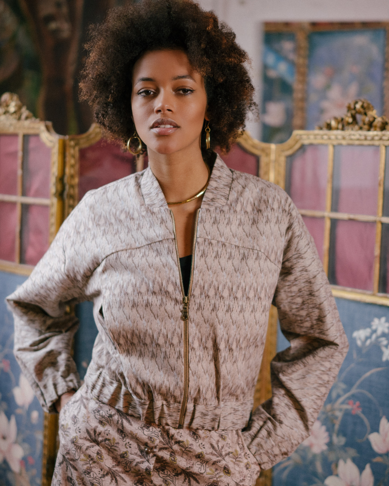 Moanda Cropped Patterned Twill Jacket