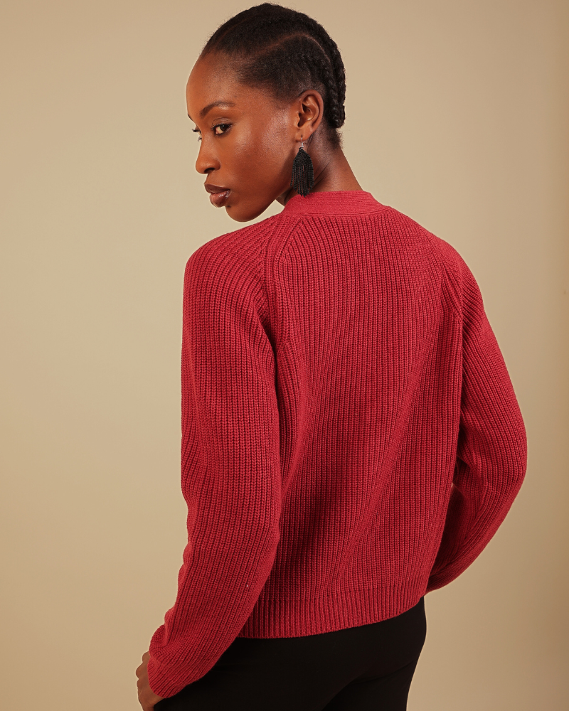 Emin Ribbed Red Cardigan