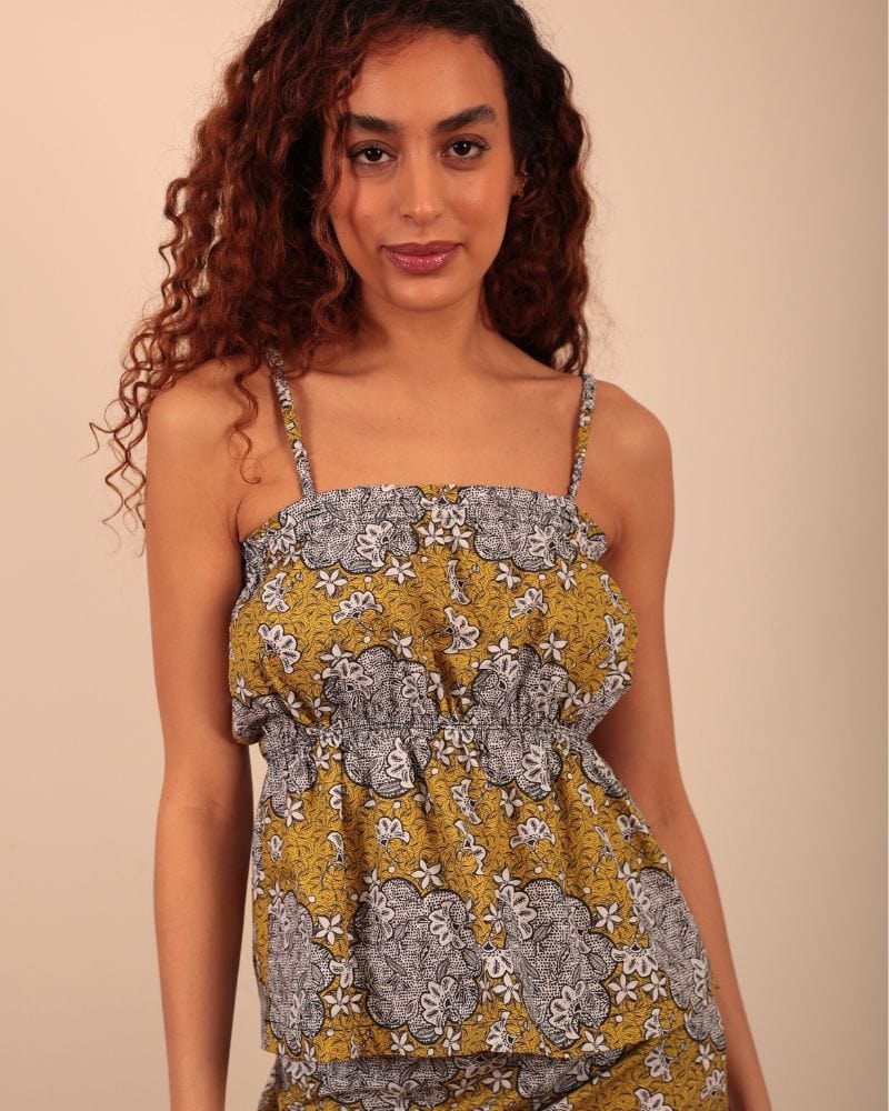 Sabinyo Printed Bandeau Cotton Top