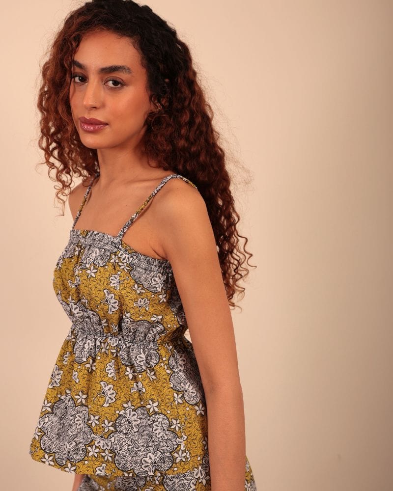 Sabinyo Printed Bandeau Cotton Top