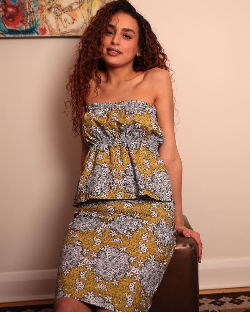 Sabinyo Printed Bandeau Cotton Top