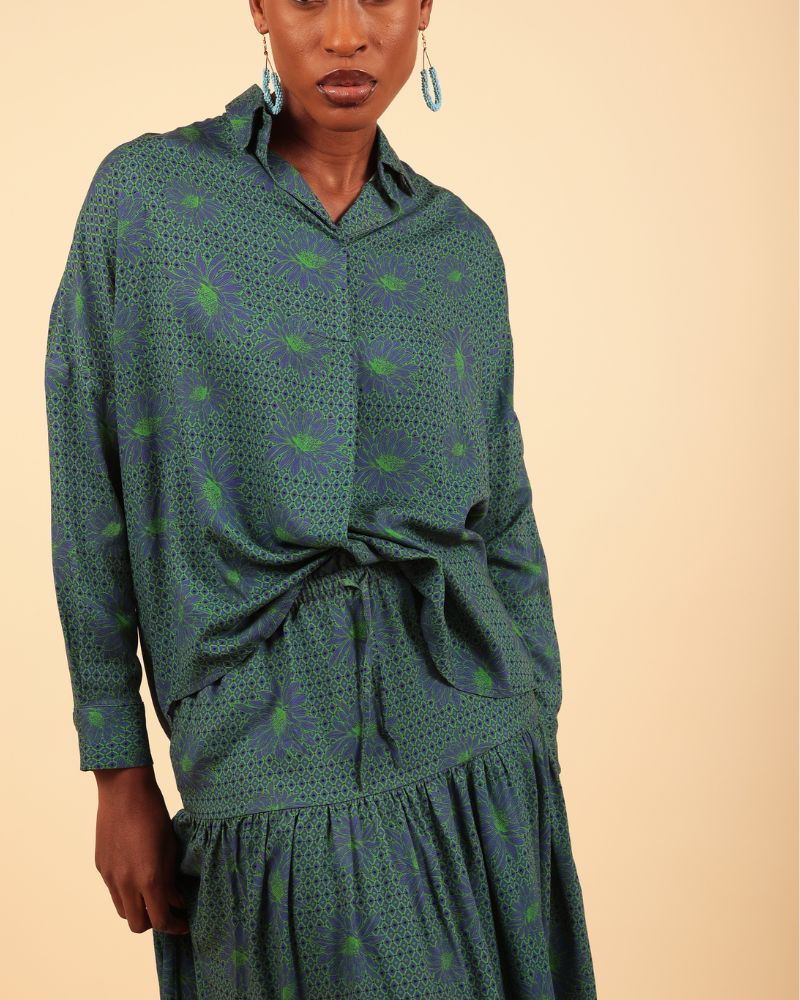 Bikku Dropped Waist Printed Midi Skirt