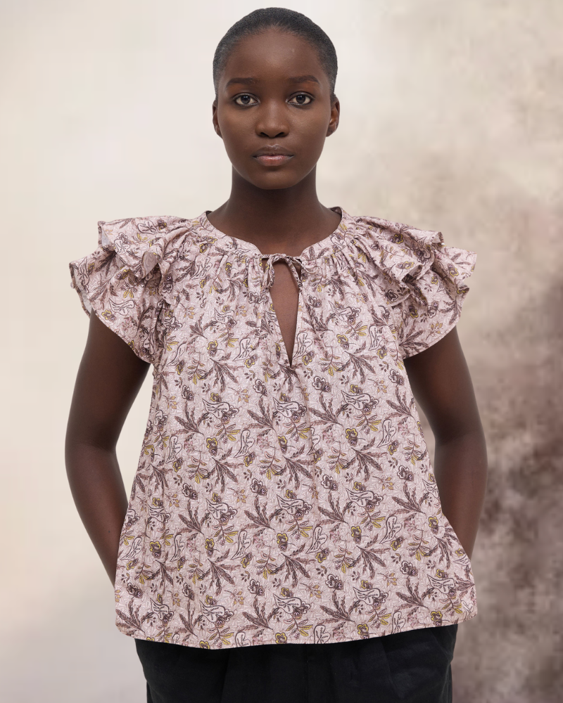 Telekis Frill Sleeve Orbea Print Cotton Top