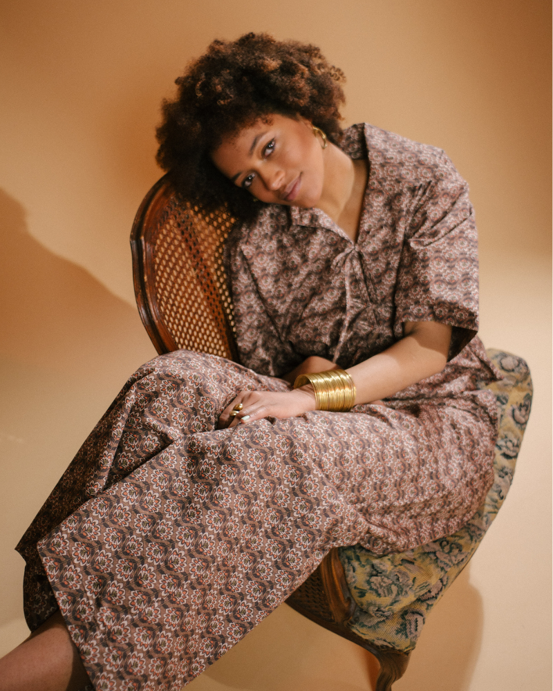 Kahuzi 3/4 Sleeve Tie Front Printed Top