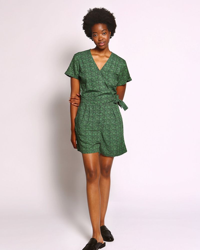 Suswa Green Print Wrap Playsuit