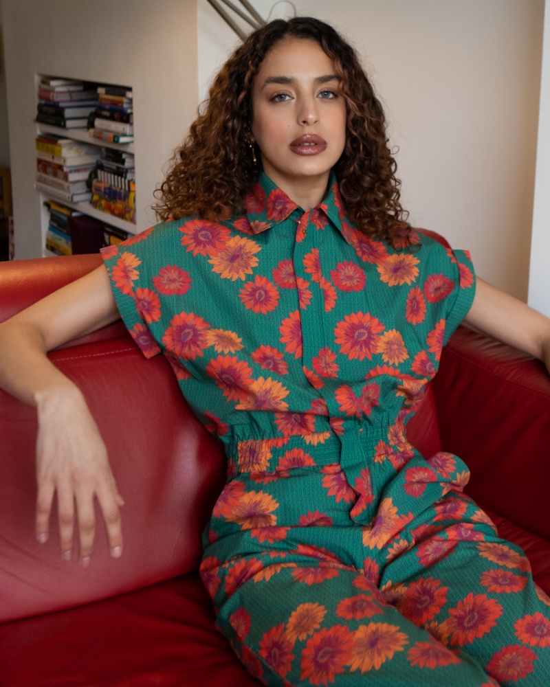 Agou Red Daisy Print Jumpsuit