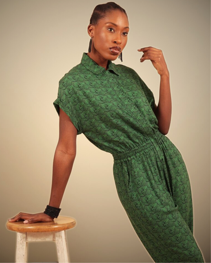 Agou Green Kipepeo Print Jumpsuit