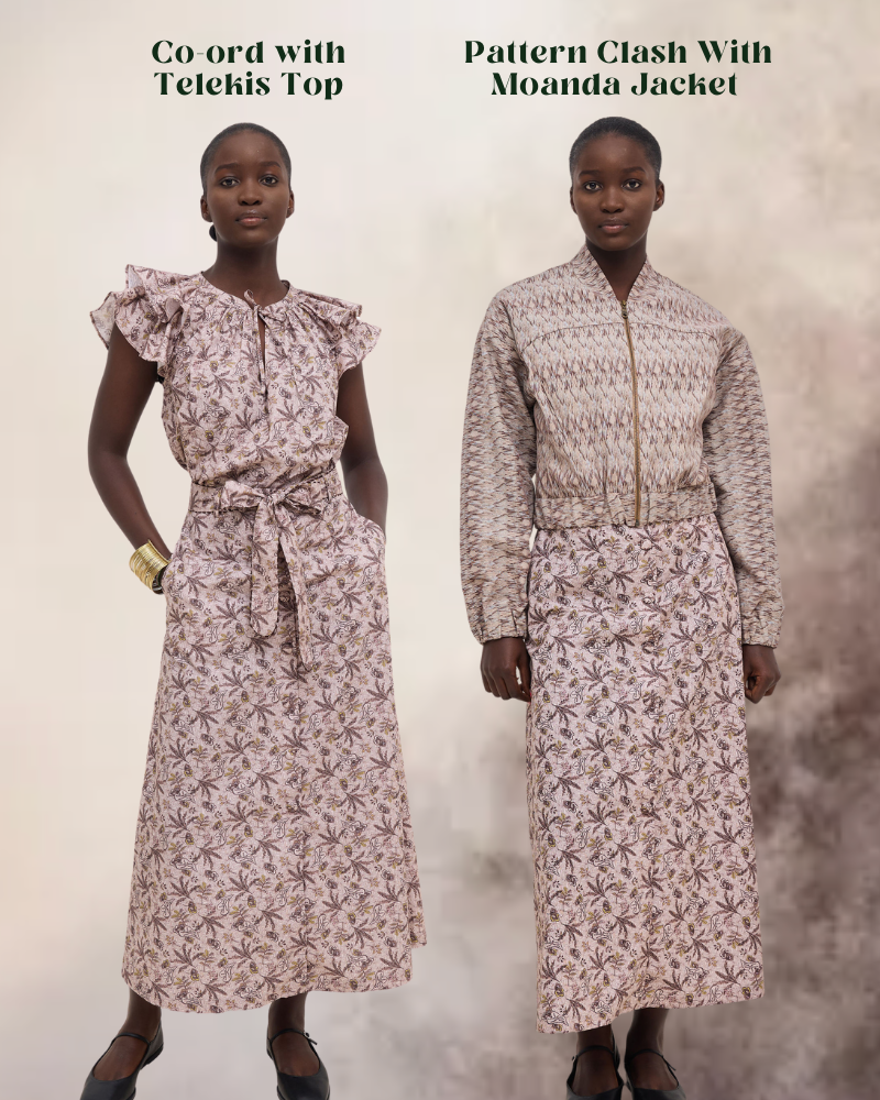 Hay Printed Button Through Midi Skirt With Belt