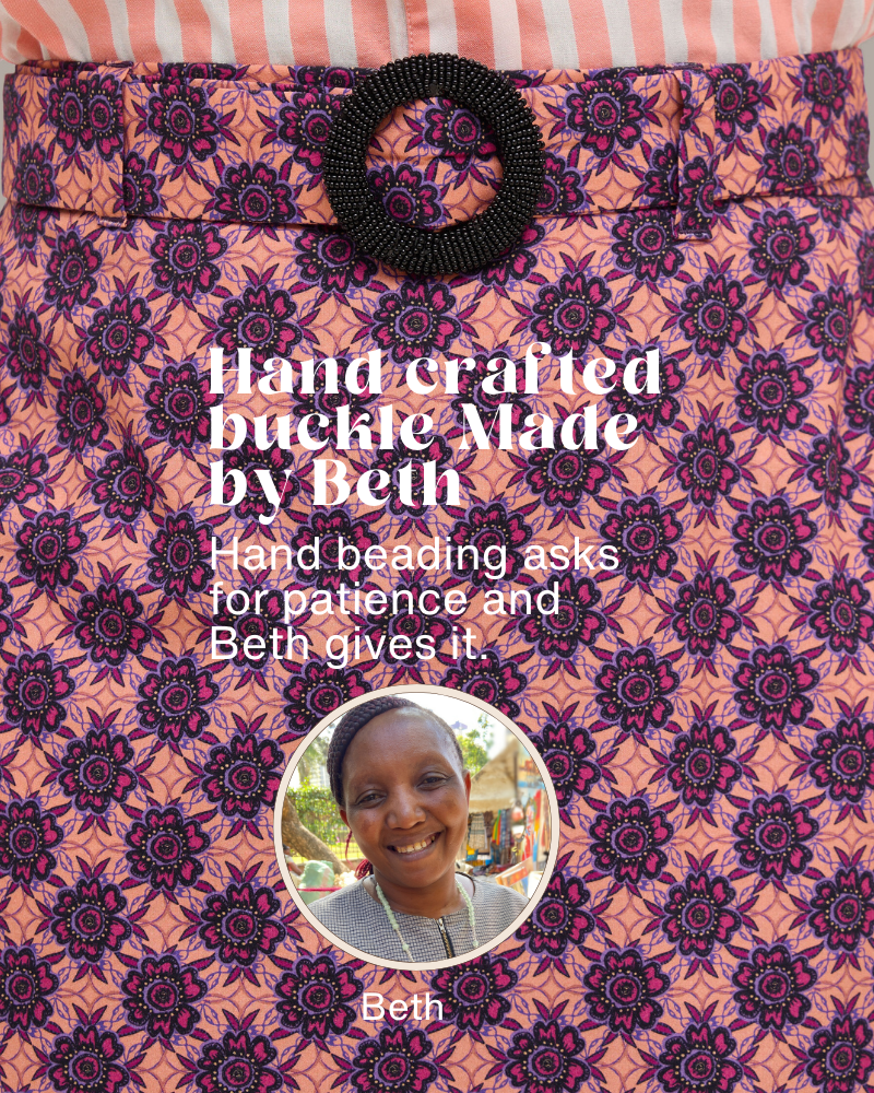 Kipipiri Printed Coral Midi Skirt With Beaded Buckle