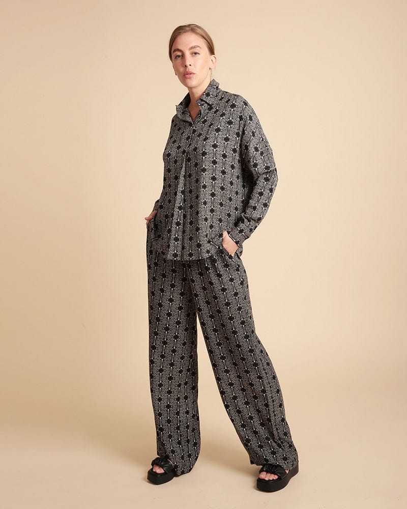 Bwahit Black Print Wide Leg Trouser