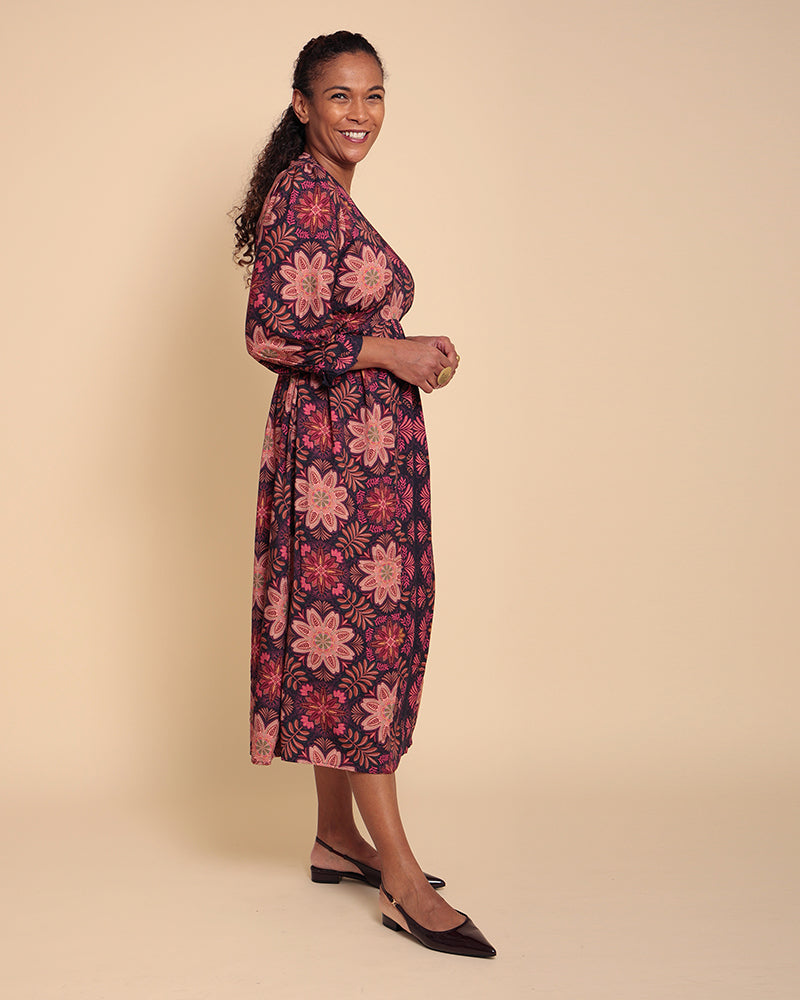 Hadu 3/4 Sleeve Printed Midi Dress
