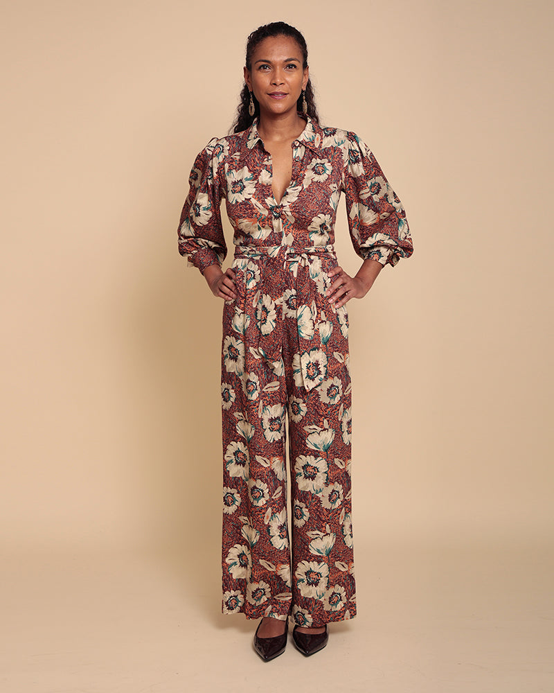 Olmoti Long Sleeve Floral Print Jumpsuit