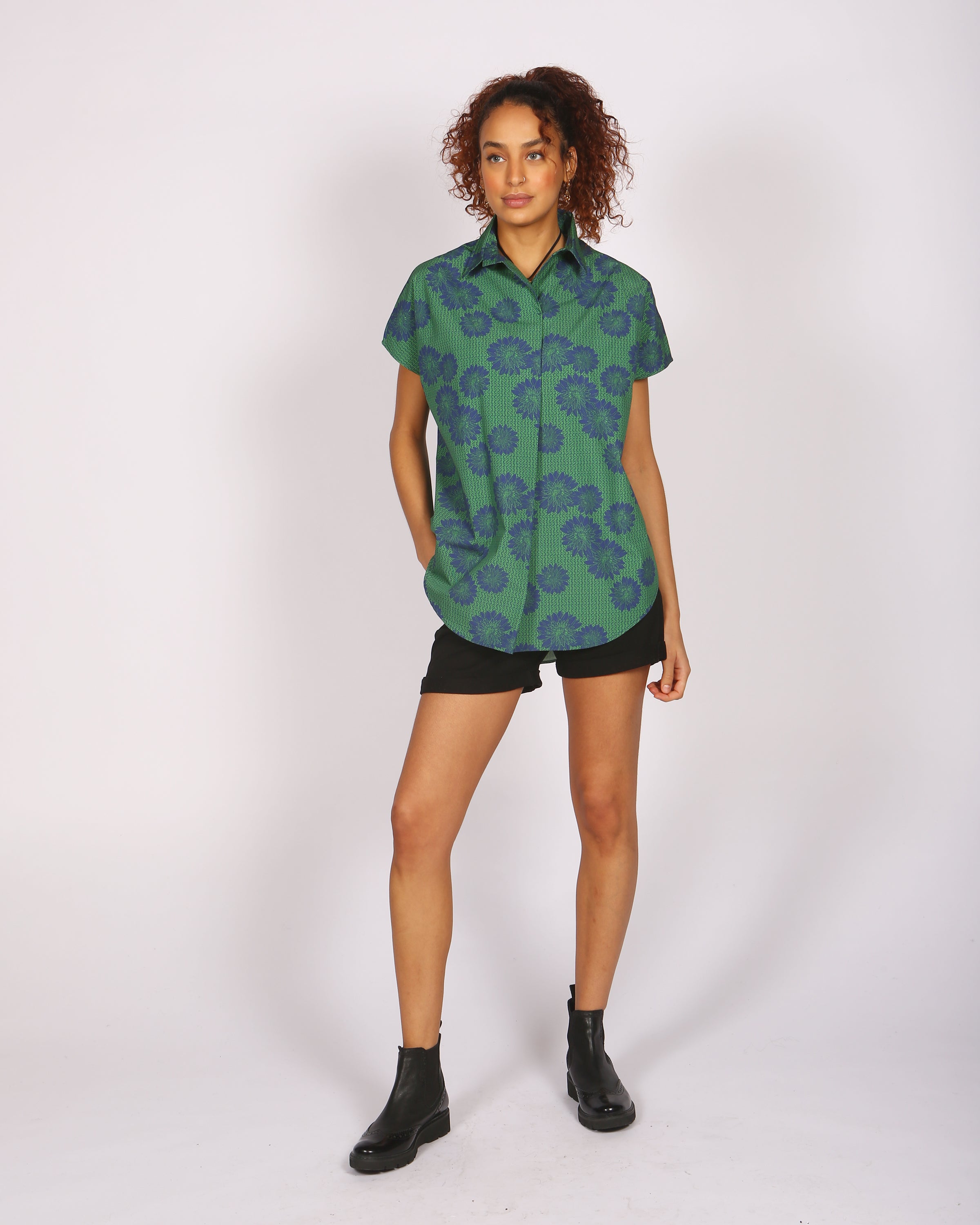 Sayeti Blue Print Short Sleeve Shirt