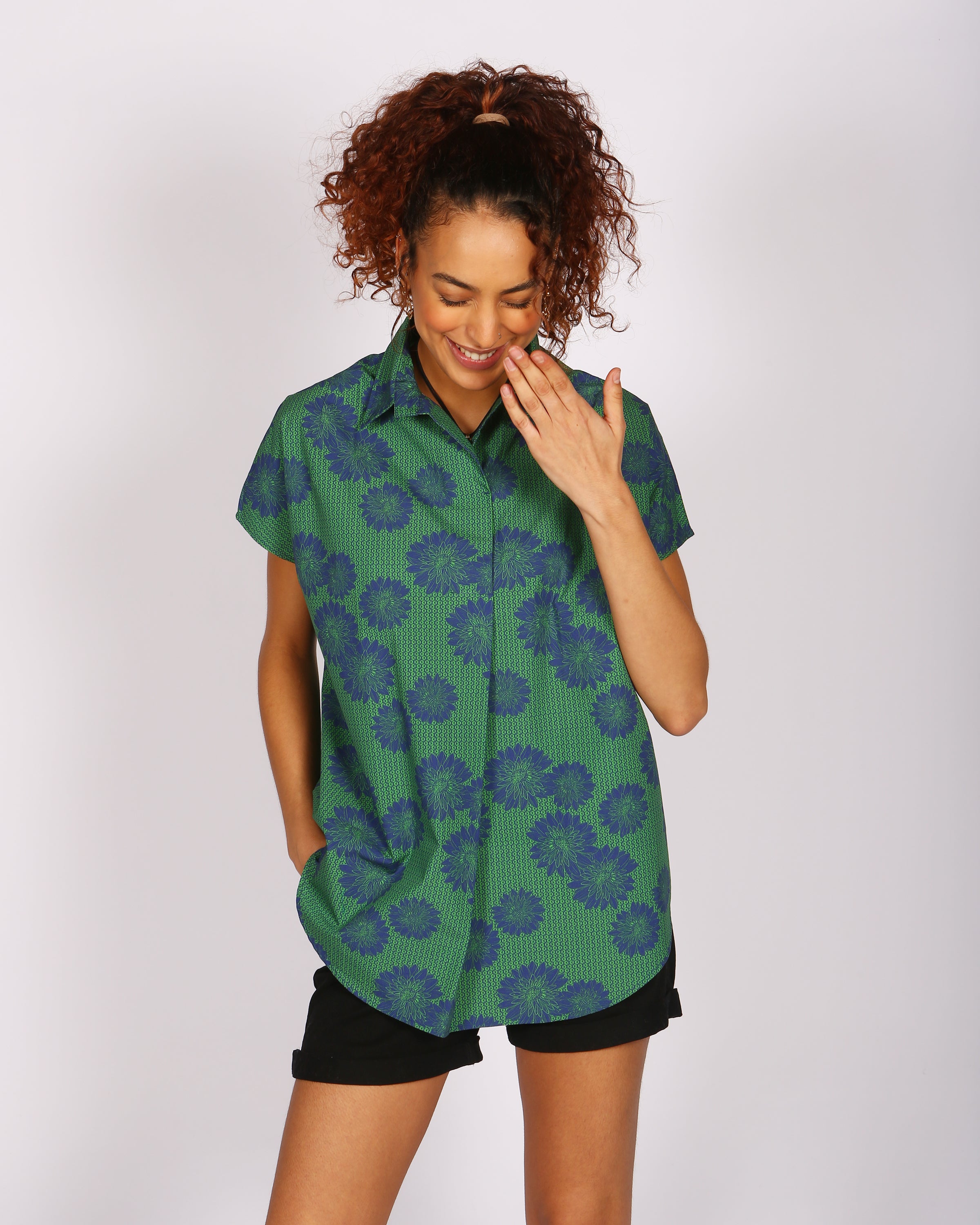 Sayeti Blue Print Short Sleeve Shirt