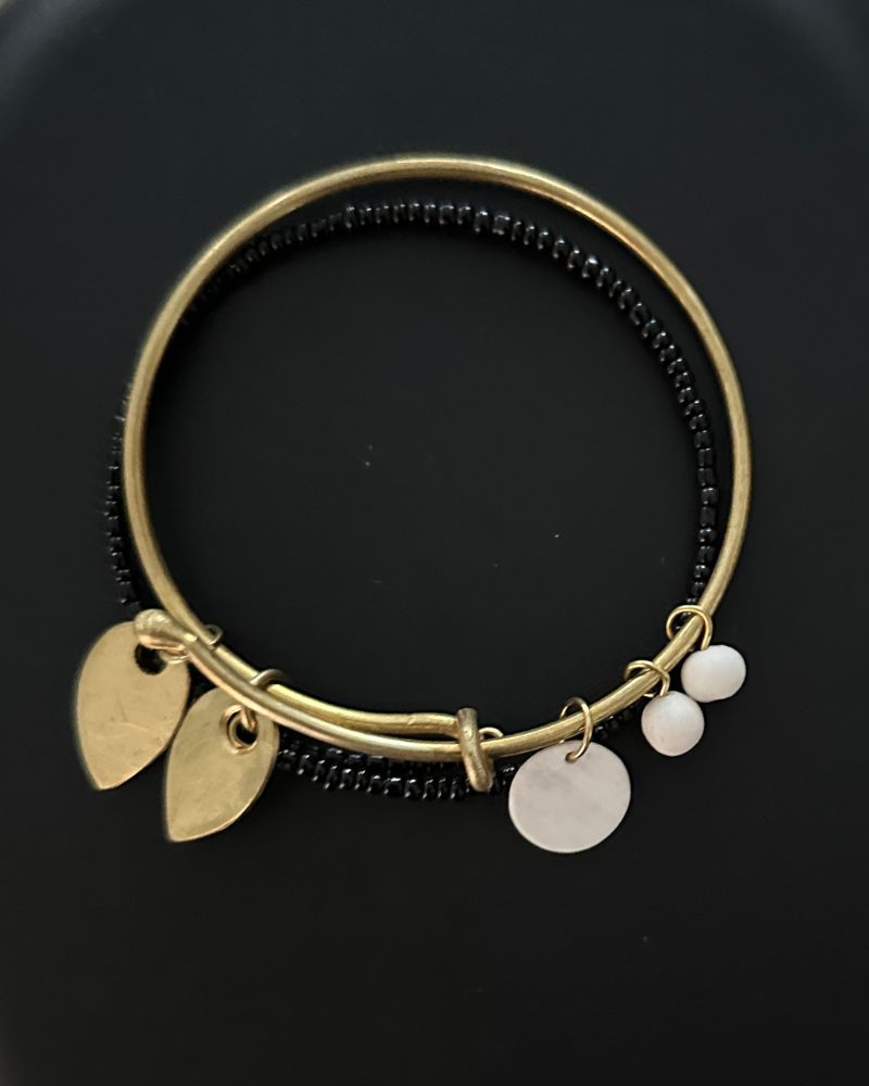 Leki Black Beaded Recycled Brass Bracelet