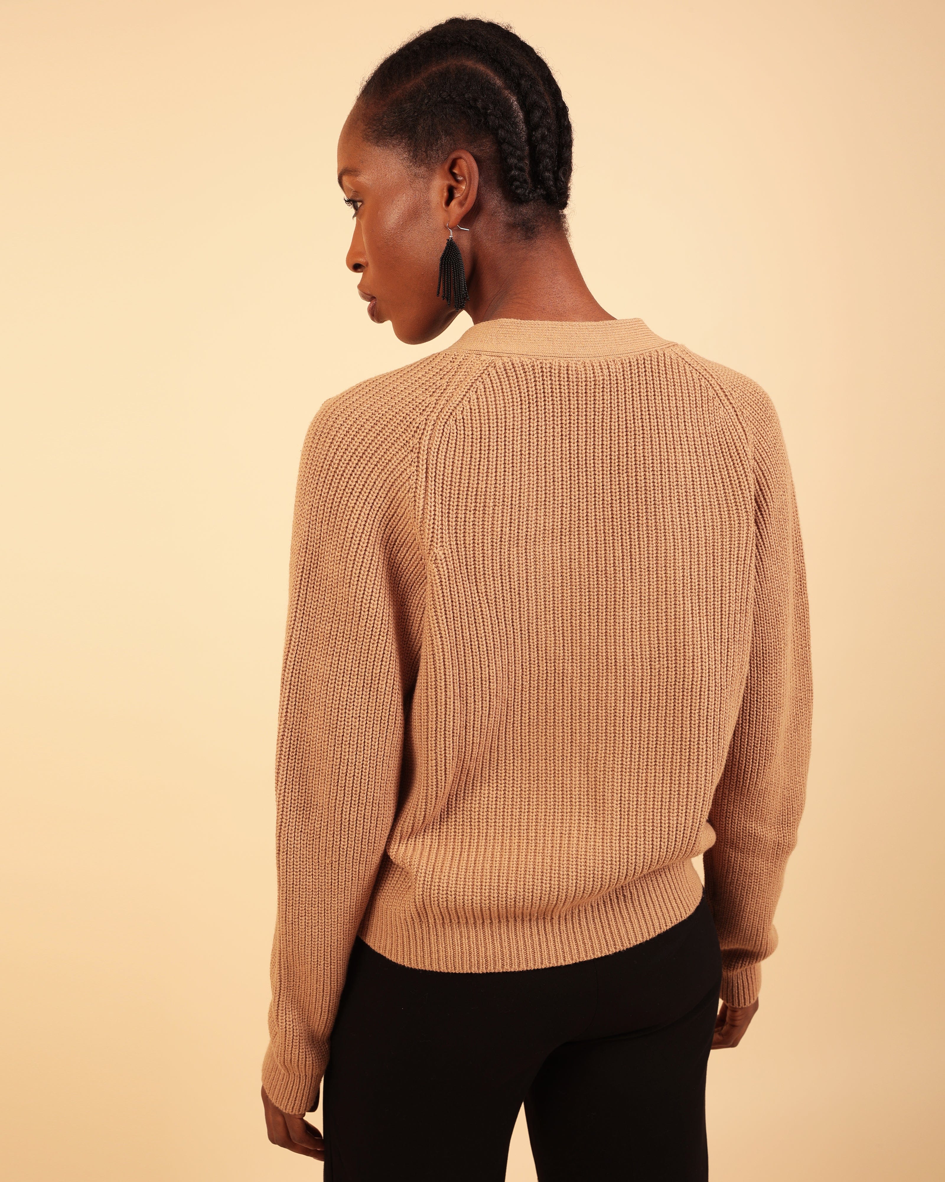 Emin Ribbed Camel Cardigan