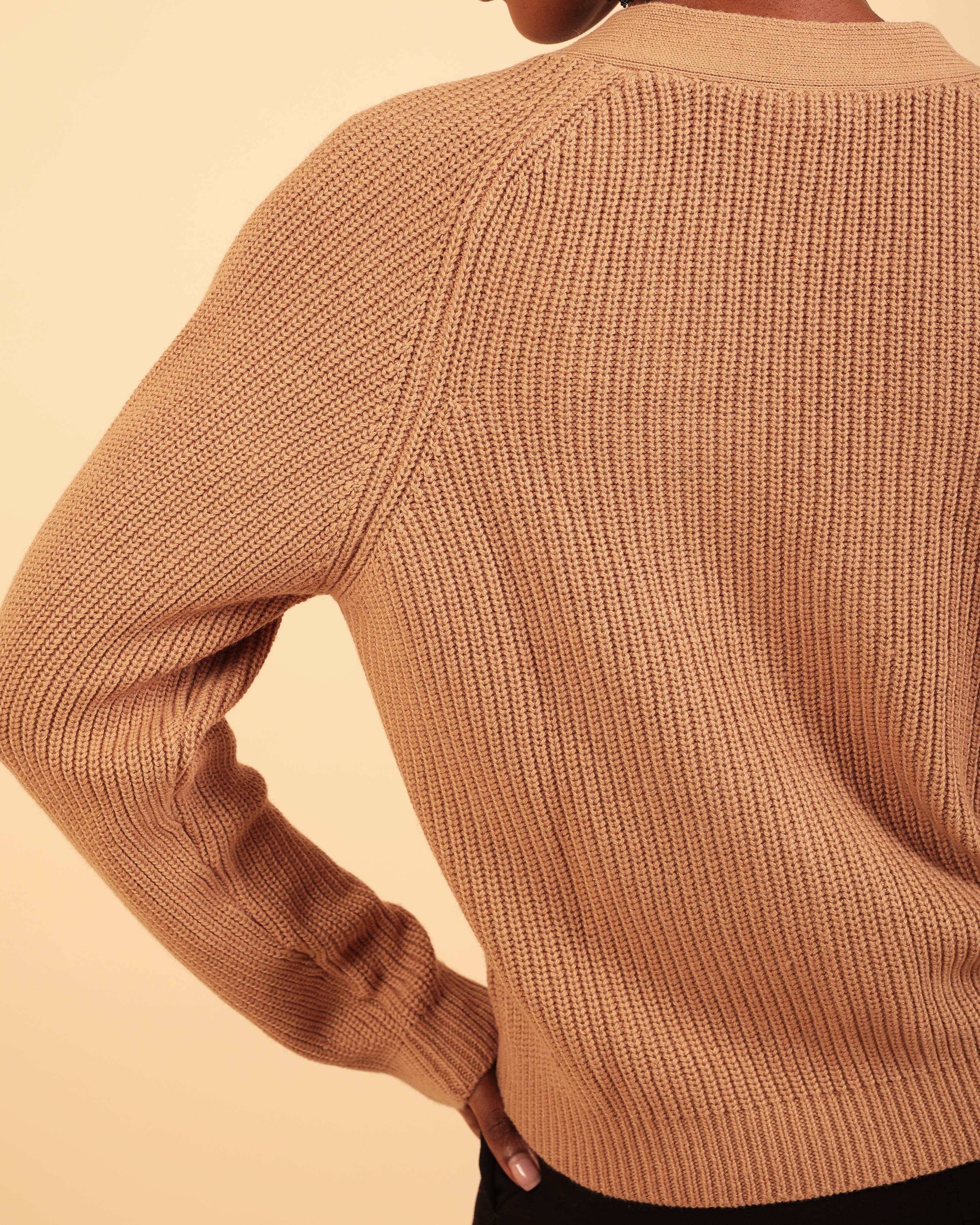 Emin Ribbed Camel Cardigan