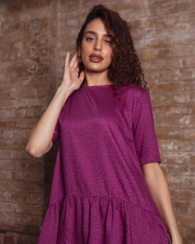 Otse Lenzing™ Ecovero™ Fushia Short Sleeve Peplum Top