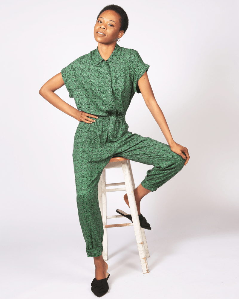 Green leopard top print jumpsuit