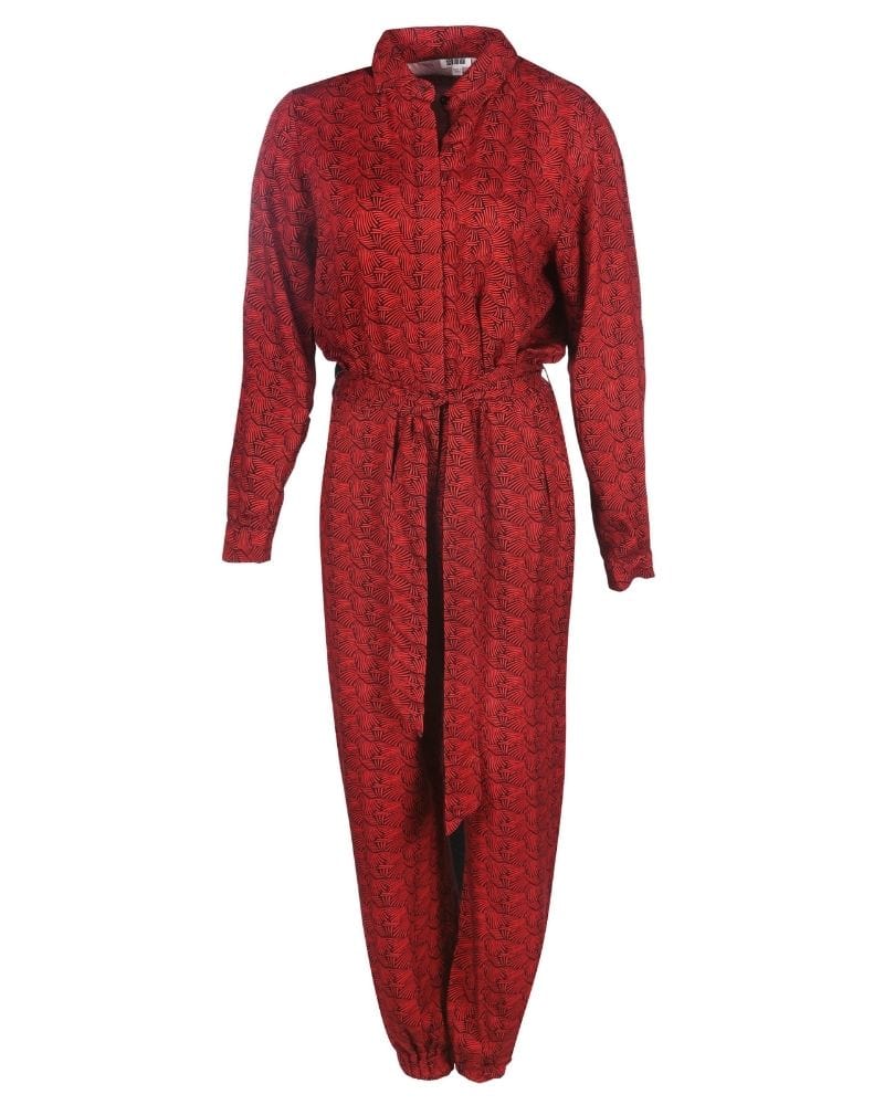 Mafadi Long Sleeve Red and Black Printed Lenzing™ Ecovero™ Jumpsuit