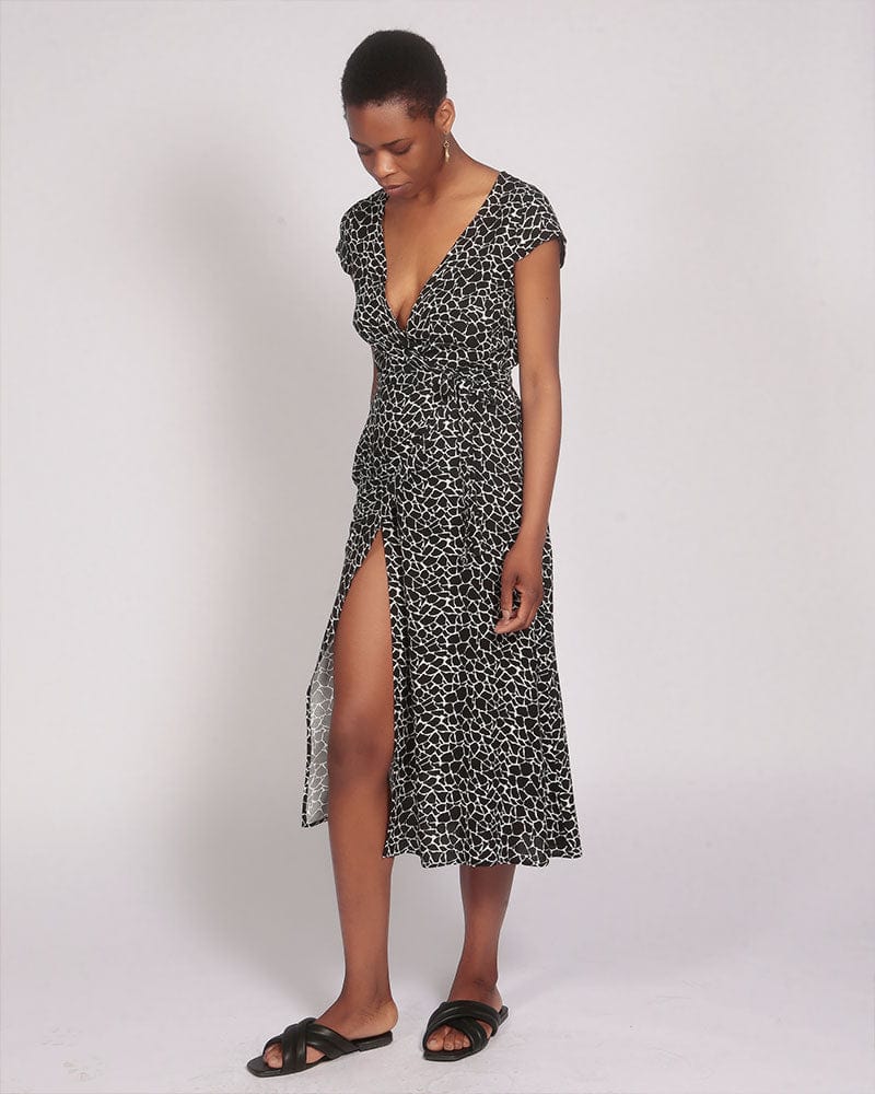 Azurki Black and White Midi Wrap Dress