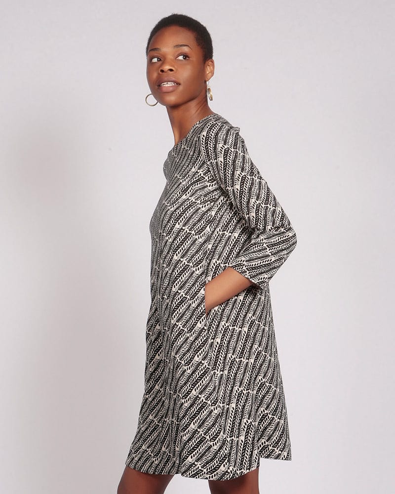 Bale Lenzing™ Ecovero™ Black and Cream Print Short Sleeve A-Line Dress