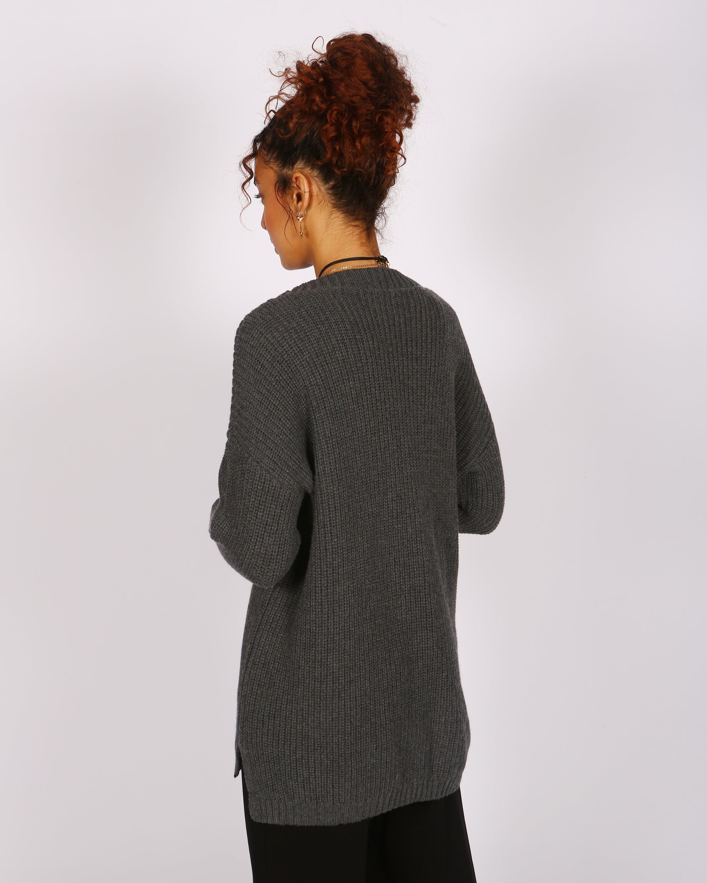 Kipsi Belted Charcoal Cardigan In Responsible Wool & Organic Cotton