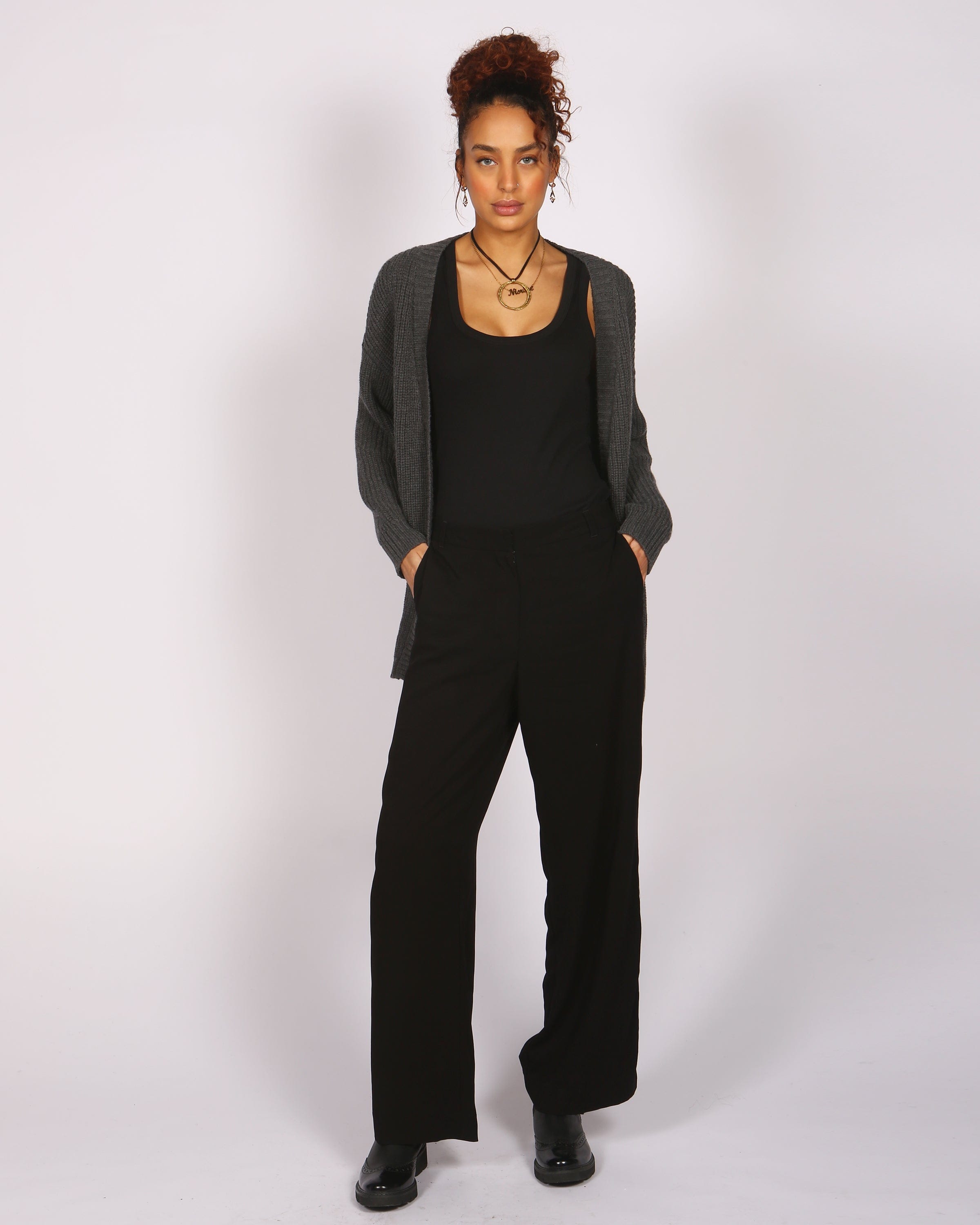 Kipsi Belted Charcoal Cardigan In Responsible Wool & Organic Cotton