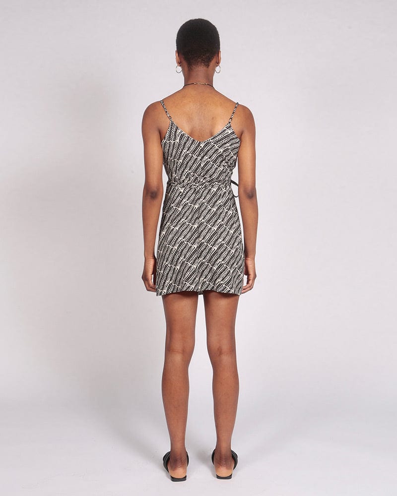 Korosi Lenzing™ Ecovero™ Cream Strappy Print Short Wrap Dress
