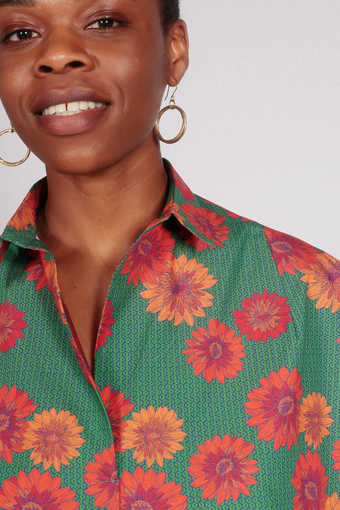 Sayeti Red Daisy Printed Short Sleeve Shirt