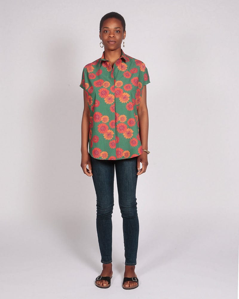 Sayeti Red Daisy Printed Short Sleeve Shirt