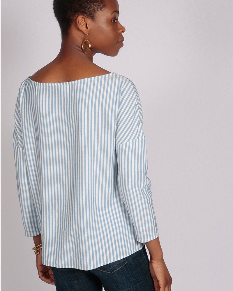 Somkaru Lenzing™ Ecovero™ Blue Stripe Wide Neck Long Sleeve Top
