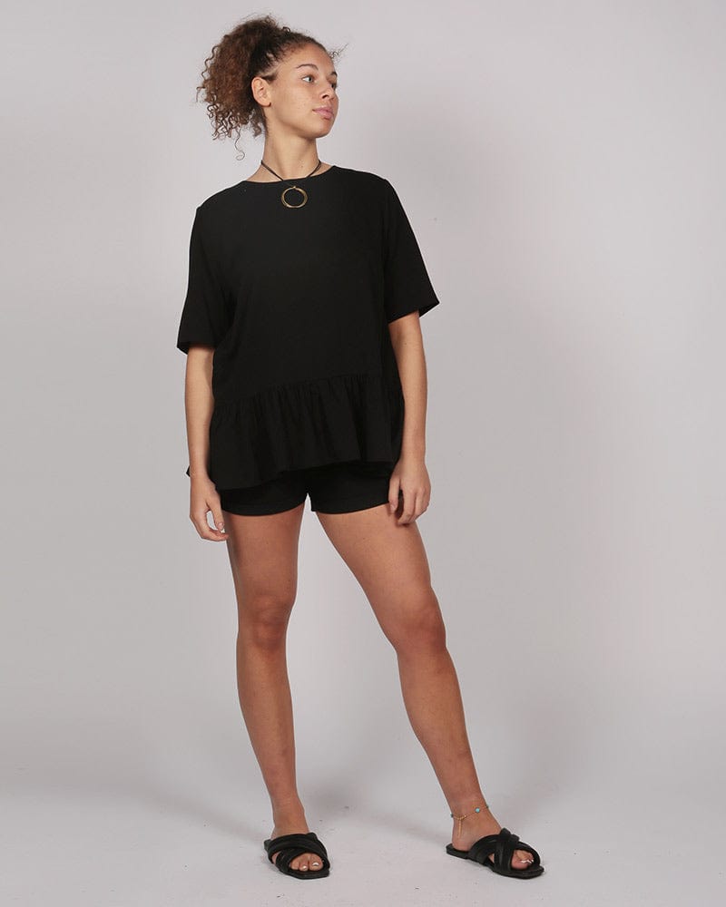 Black short best sale sleeve peplum top