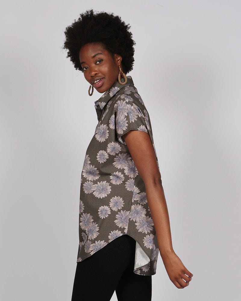 Sayeti Gold and Rose Tint Daisy Printed Short Sleeve Shirt