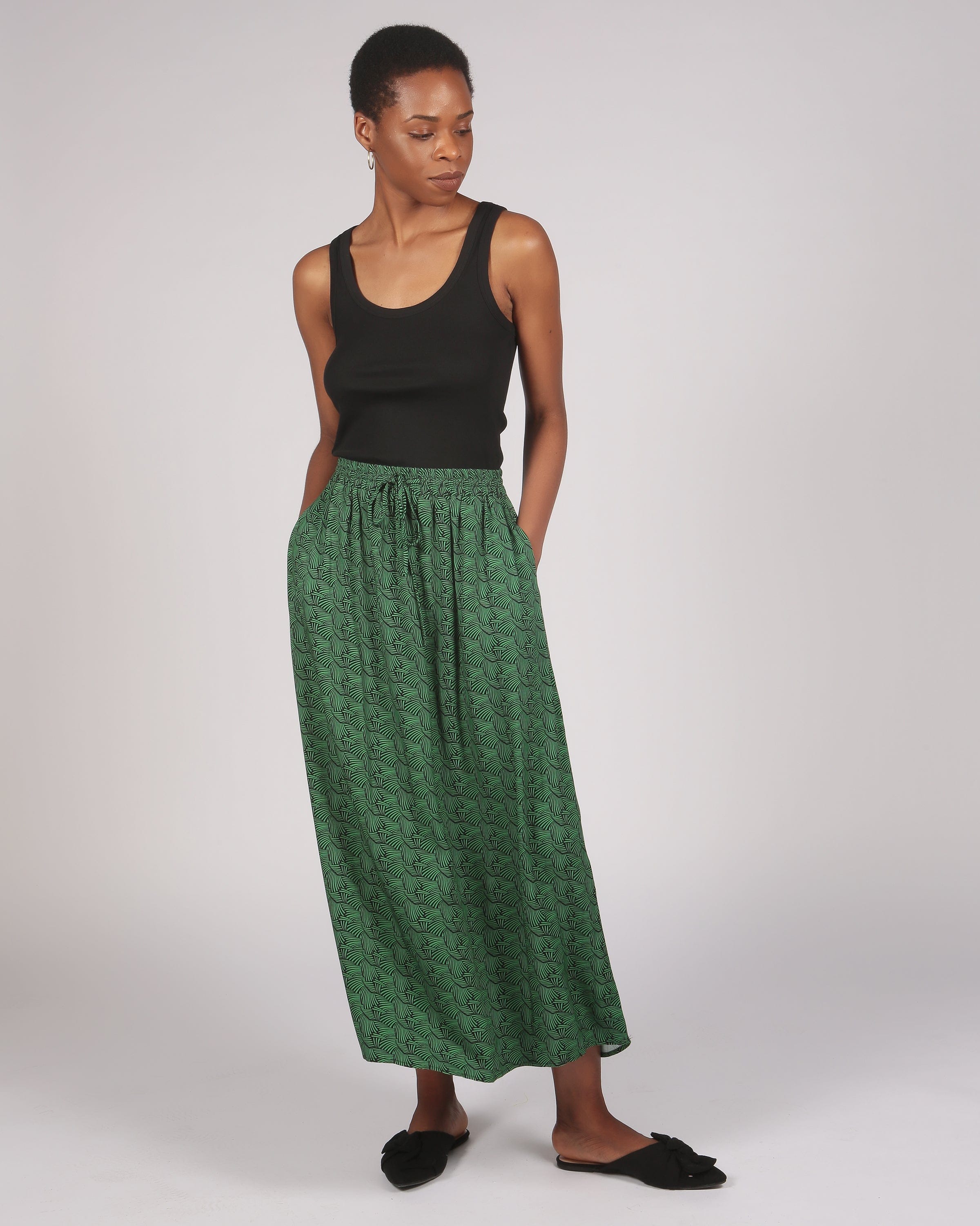 Choqa Lenzing™ Ecovero™ Green Printed Elasticated Skirt