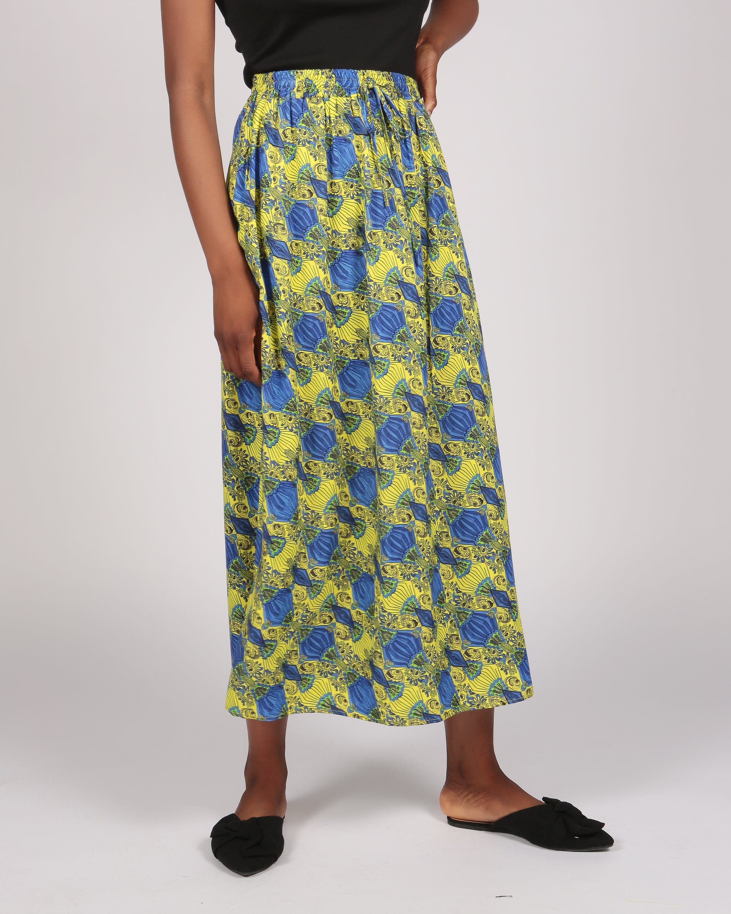 Choqa Lenzing™ Ecovero™ Yellow Printed Elasticated Skirt