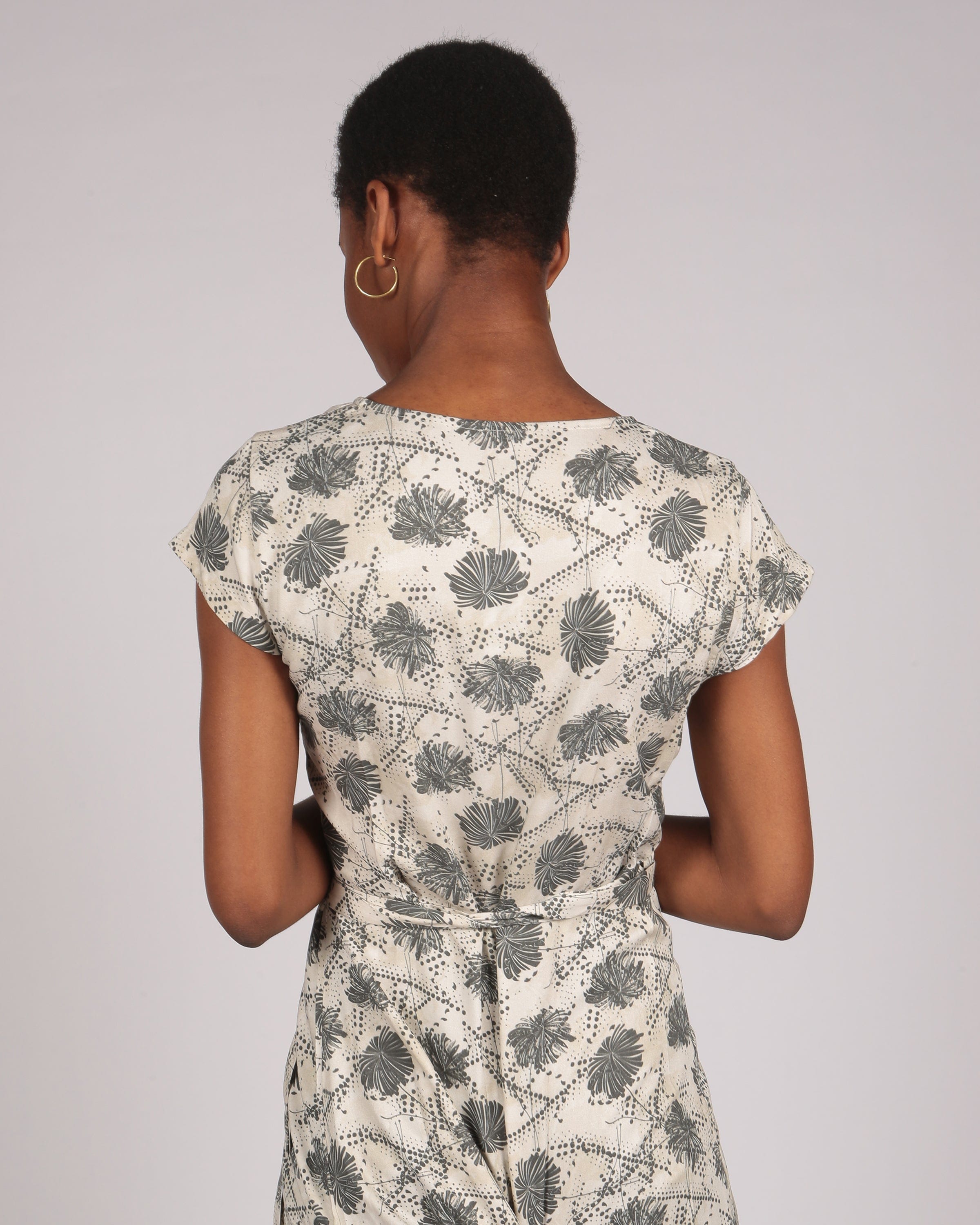 Azurki Lenzing™ Ecovero™ Black and Cream Print Midi Wrap Dress